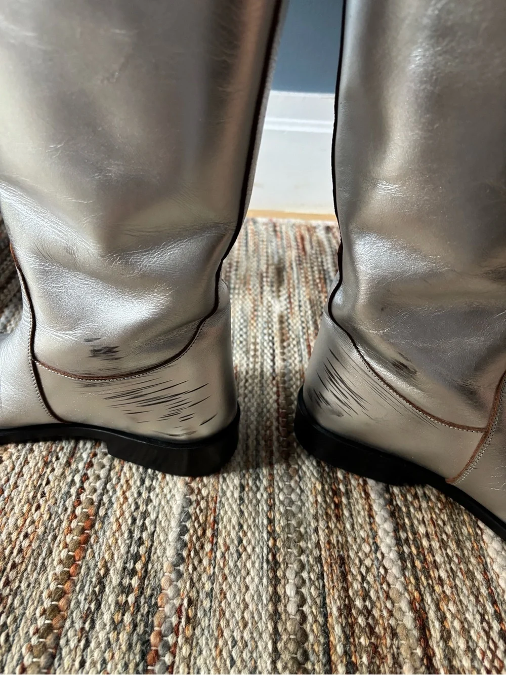 KHAITE Metallic Silver Knee High Leather Boots